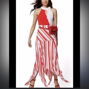 New York & Company Skirt - NWT red & white pleated asymmetrical hem